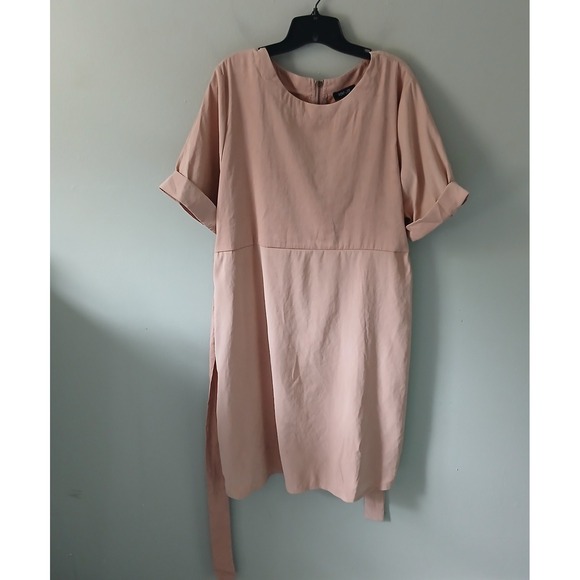 ROOLEE Women's Size 3XL Blush Pink Belted Knee Length Dress Zipper Short Sleeve - Picture 10 of 15